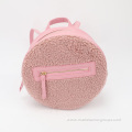 Cute Pink Cylinder Wool Winter Lambs PU Sherpa Soft Backpack Lady Girl Rabbit Tote Bag